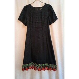 J.Crew Flutter Sleeve Eyelet Dress With Embroidered Hem Black Lined G6239 Size 8